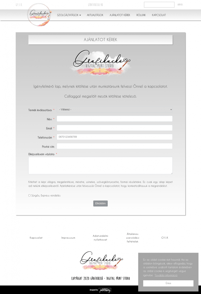 Grafikuckó weboldal fejlesztés