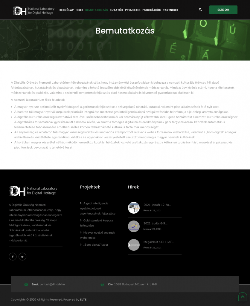 DH-LAB weboldal fejlesztés