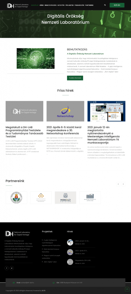DH-LAB weboldal fejlesztés
