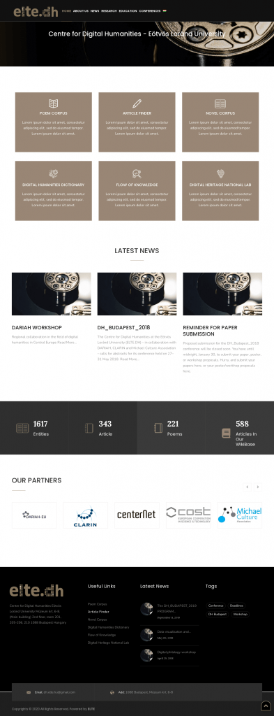 ELTE DH weboldal fejlesztés