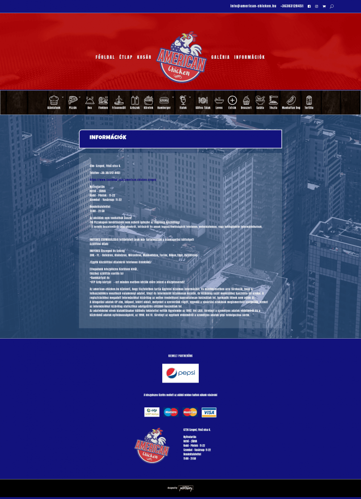 American Chicken Webshop fejlesztés