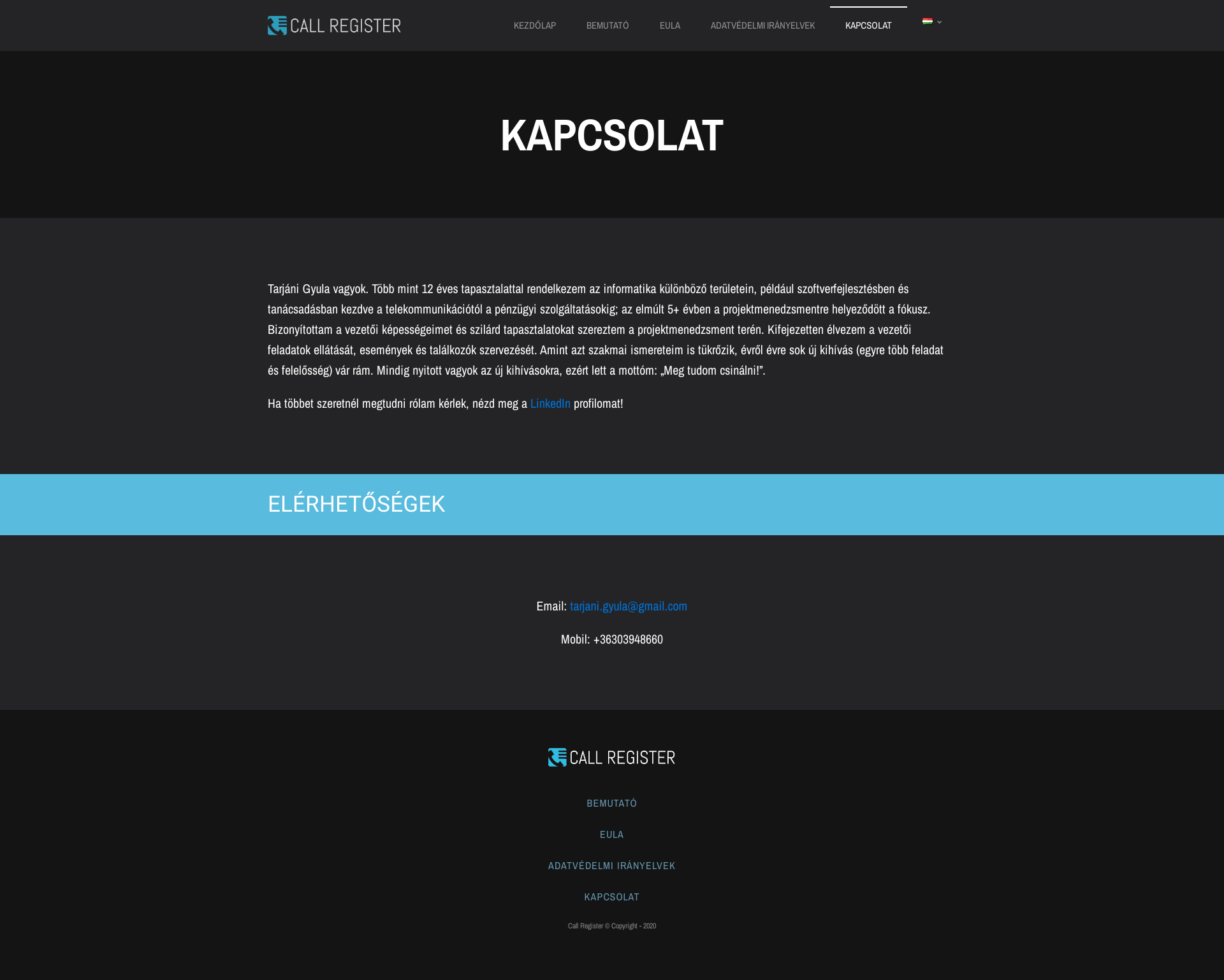 Kapcsolat-Call-Register