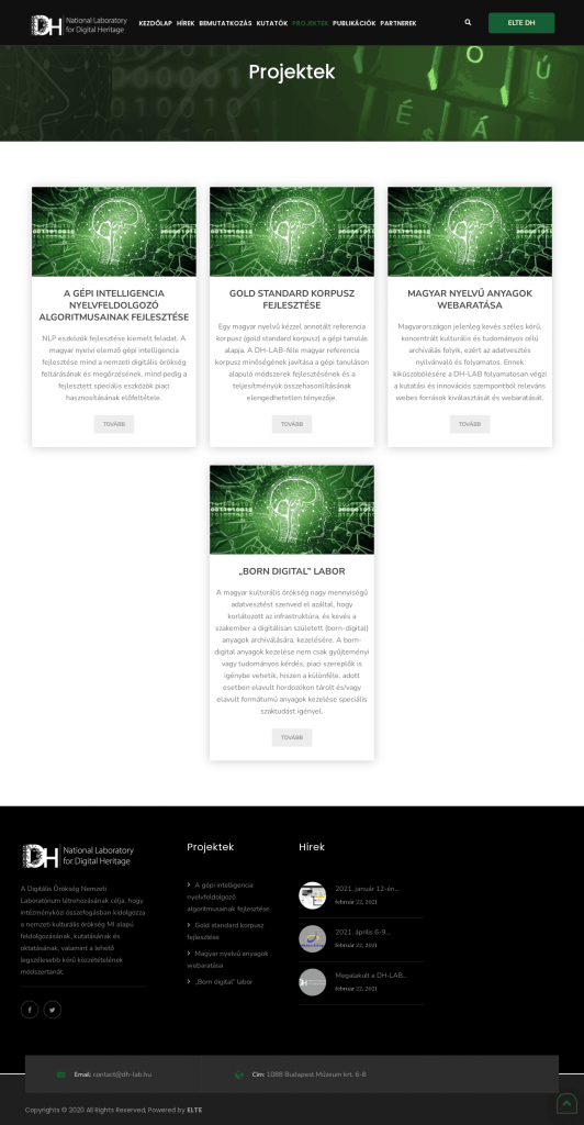 DH-LAB weboldal fejlesztés