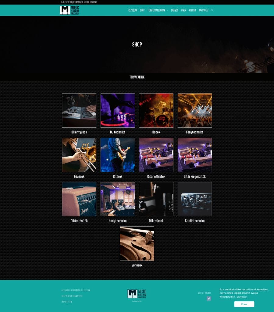 Music Centrum webshop fejlesztés