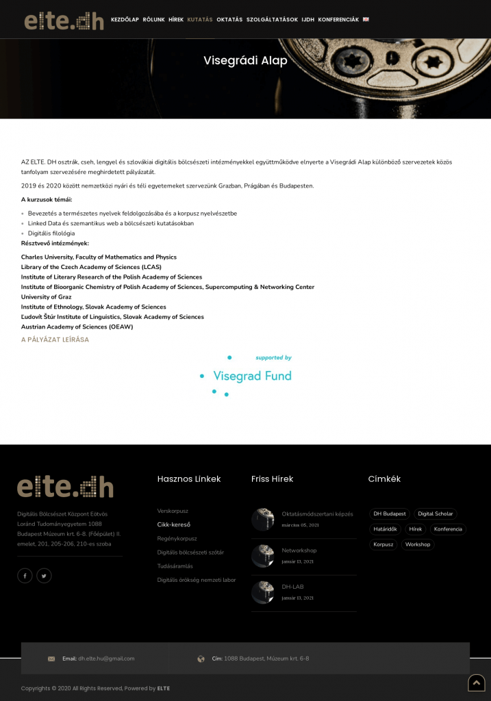 ELTE DH weboldal fejlesztés