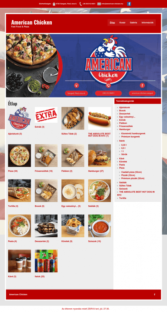 American Chicken Webshop fejlesztés