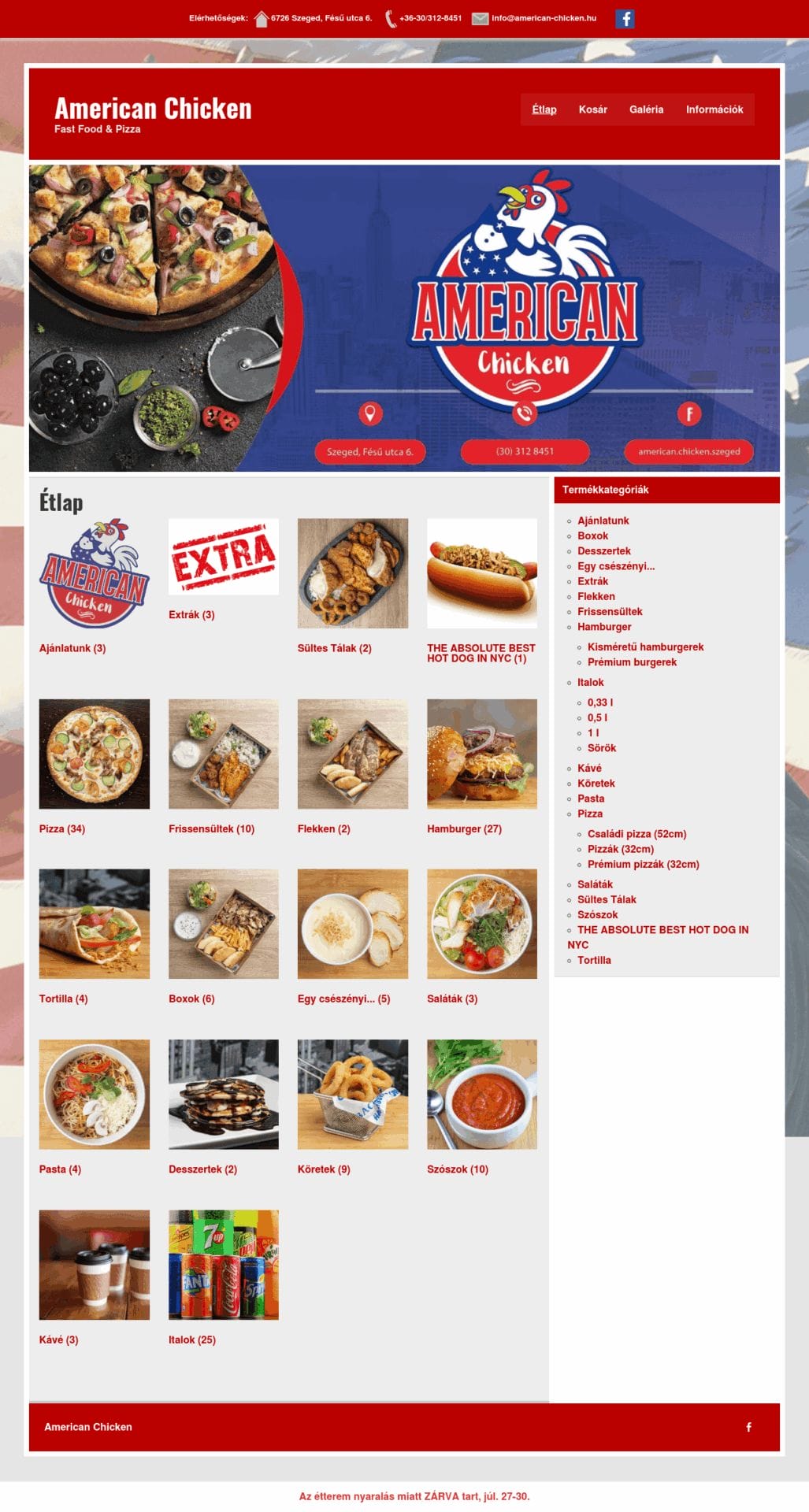 American Chicken WebShop fejlesztés