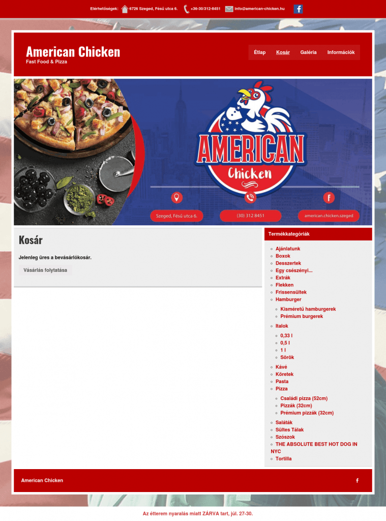 American Chicken Webshop fejlesztés