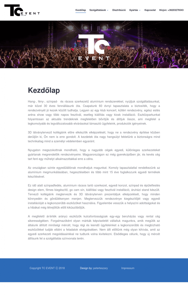 TC Event Weboldal fejlesztés