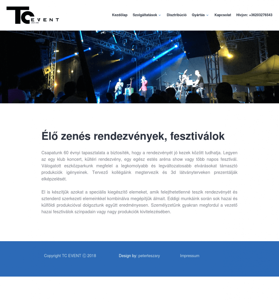 TC Event Weboldal fejlesztés