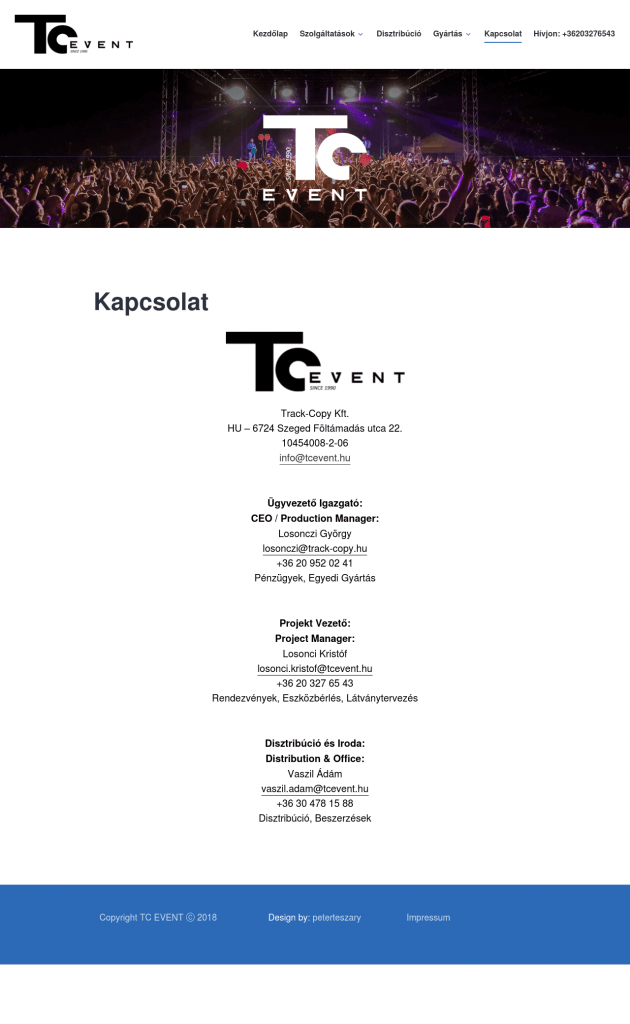 TC Event Weboldal fejlesztés