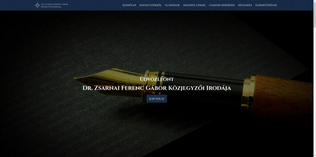 Zsarnai Közjegyző iroda weboldal fejlesztés