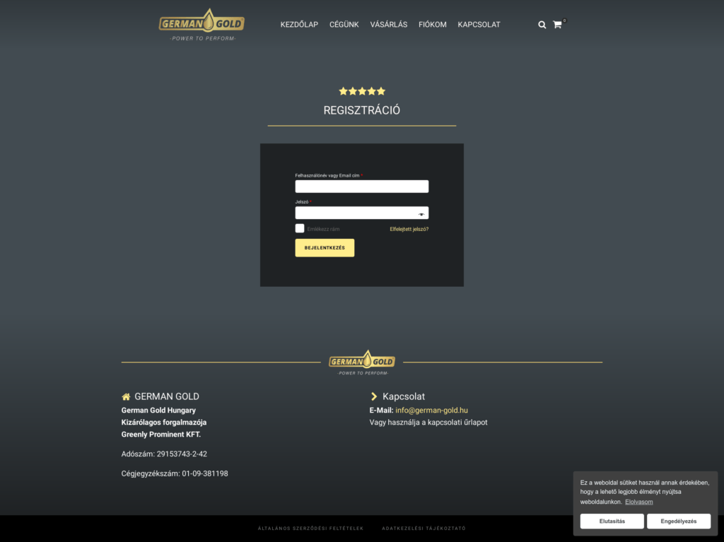 German Gold Hungary webshop fejlesztés