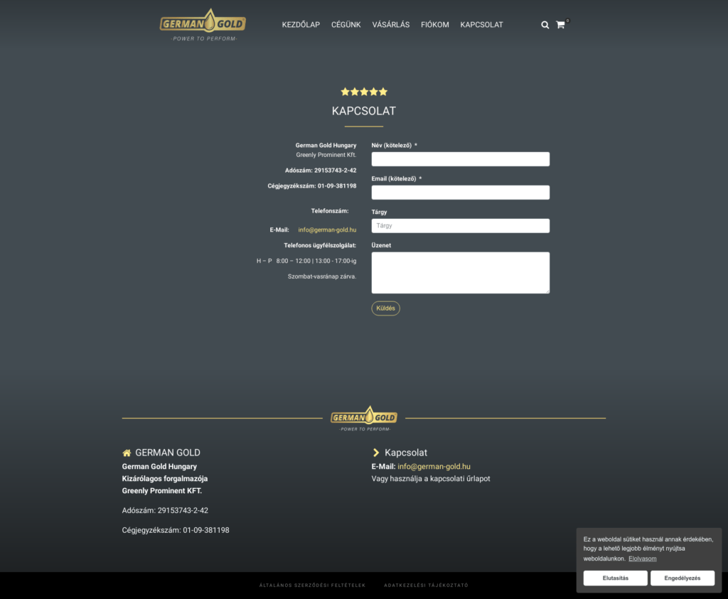 German Gold Hungary webshop fejlesztés