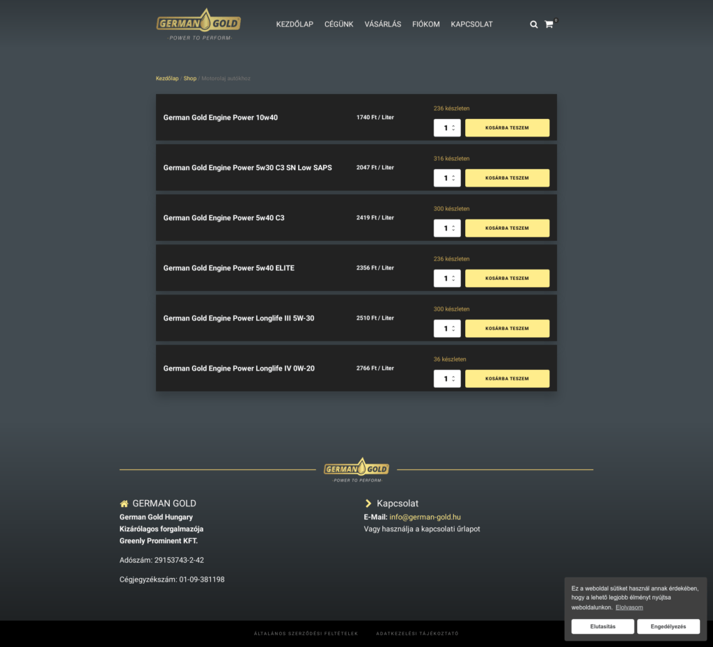 German Gold Hungary webshop fejlesztés